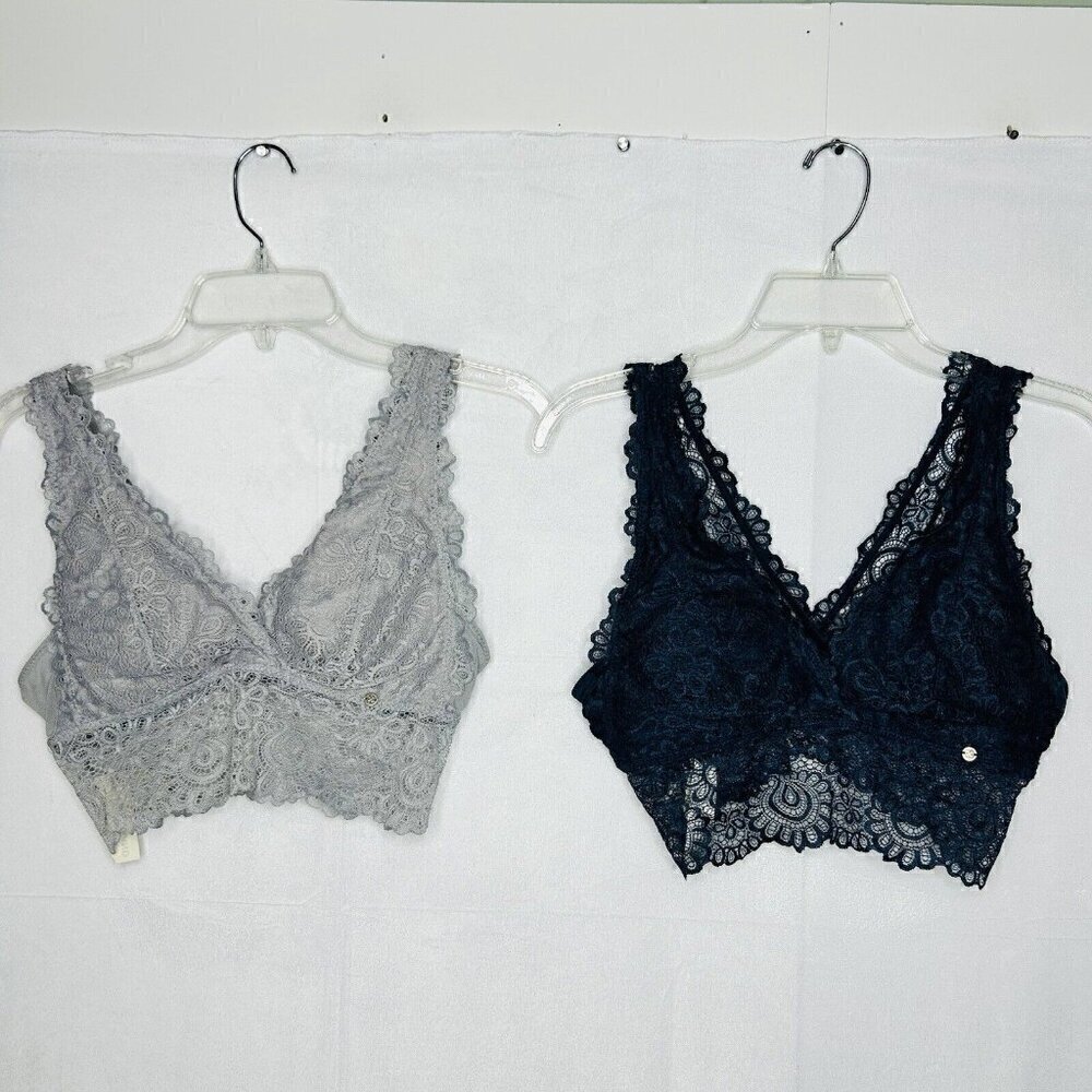 Lucky Brand Sz Small Lot of 2 Lace Bralettes Gray / Dark Teal Wireless Pullover